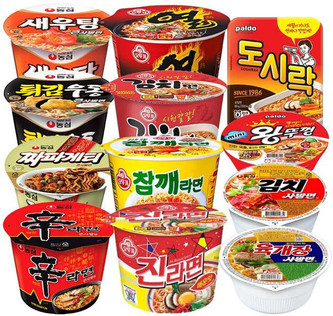 컵라면12종_신라면큰컵+새우탕큰컵+튀김우동큰컵+짜파게티큰컵+열큰컵+김치큰컵+참깨큰컵+진라면큰컵+김치사발면+육개장사발면+미니왕뚜껑+도시락, 1세트