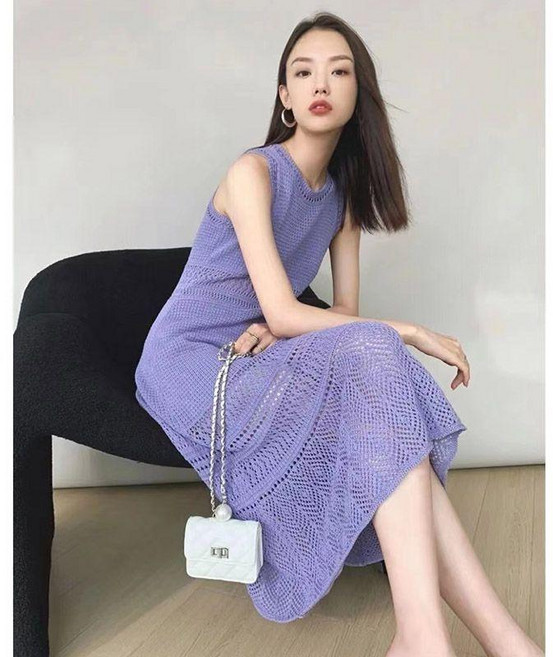 法式連衣裙 夏季新款無袖顯瘦氣質小眾獨特裙子, 紫色【優質版 】,L, 紫色