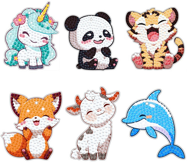 [듀얼라이프] 웃상 키링 보석십자수 해피 동물 캐릭터 비즈, 7. 6종 ( 각 동물 키링 1개 ) 세트, 1개