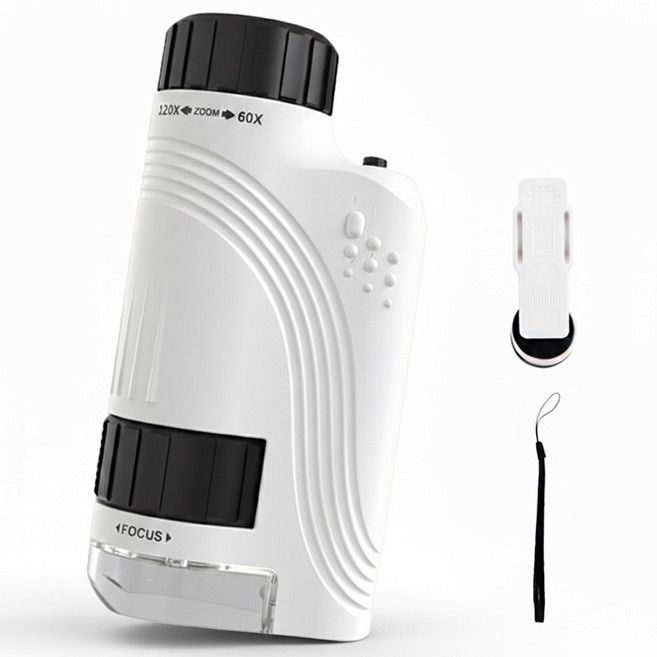 투데이리빙 led 휴대용 미니 현미경 스마트 확대 배율 과학 학습 가정용 스마트폰 핸드폰 거치가능, 화이트블랙, 1개