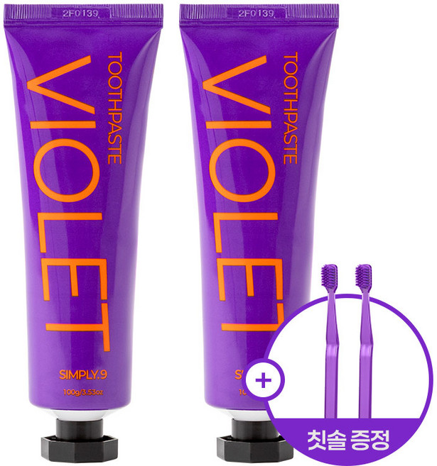 심플리나인 바이올렛치약 구취제거 불소 보색치약, 2개, 100g