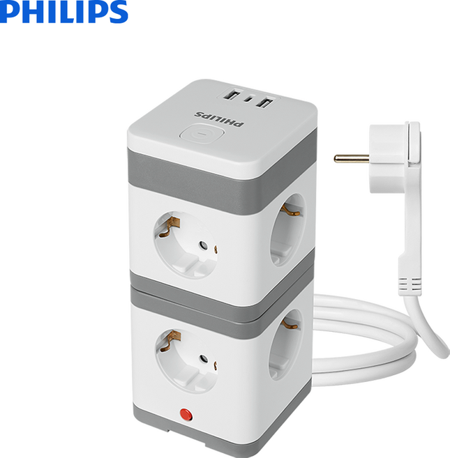 필립스 고용량 파워 타워탭 디자인 멀티탭 8구 USB C타입 A타입 납작 콘센트, 화이트 CHP5910WB, 1개, 3m