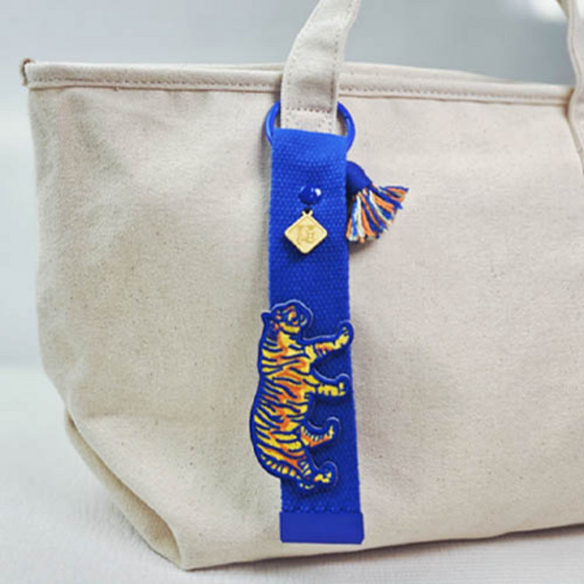 액막이 행운 전통 호랑이 태슬 복 블루 스트랩 키링 E619, 1개