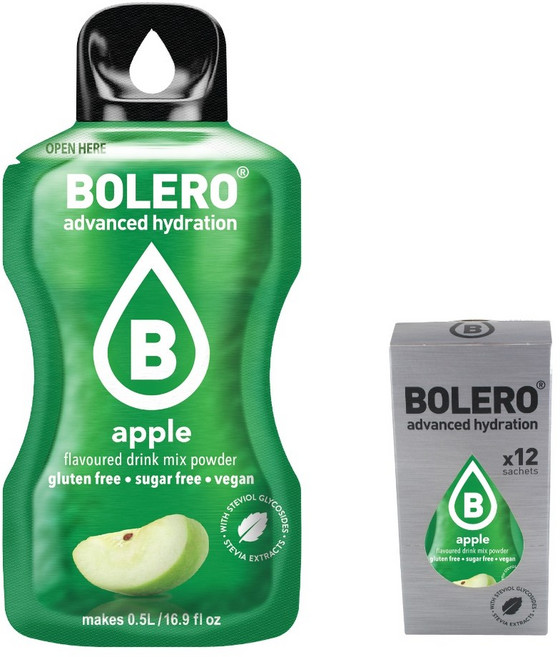 [볼레로음료] 2kcal 무설탕 과일워터 제로 아이스티 사과맛 (생수 500ml), 1박스, 3g, 12개입