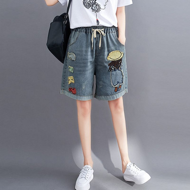 퀸이즈 도나 컬러 패치 데님 핫팬츠 반바지