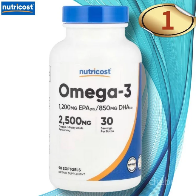 Nutricost 오메가3 소프트젤 90정(소프트젤 1정당 833mg) Nutricost (뉴트리코스트), 90정, 1개 - 쿠팡