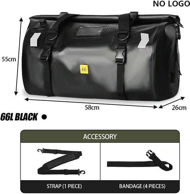오토바이 바이크 킥보드 가방 범용 방수 백 뒷좌석 사이클링 캠핑 여행 스쿠터 캐리어 러기지 팩 66L 40L, 66L Black NO Logo