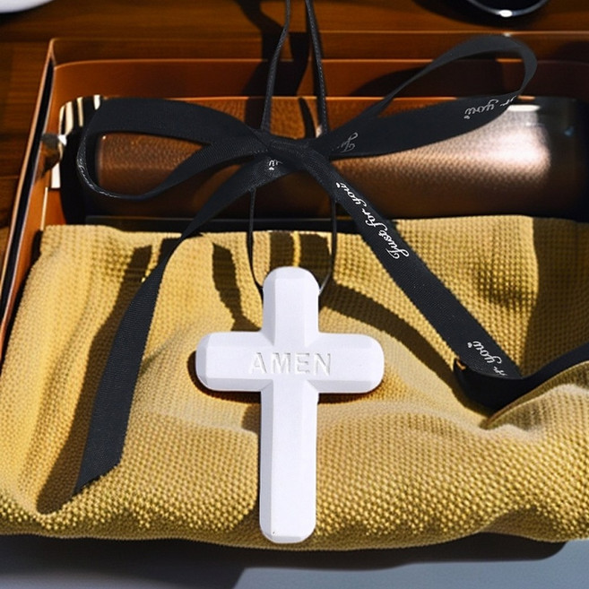 새로이 십자가 차량용 목걸이 우드 장식, 1개, 아멘