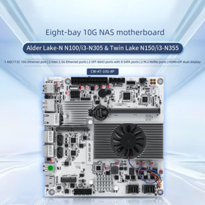CWWK 8슬롯 10G NAS 마더보드 N150/N305/N355 / 듀얼 2.5G 네트워크 카드 + 포트 단일 DDR5 NVME, 01 빠른, 04 N305 NAS 8P 2SFF8643
