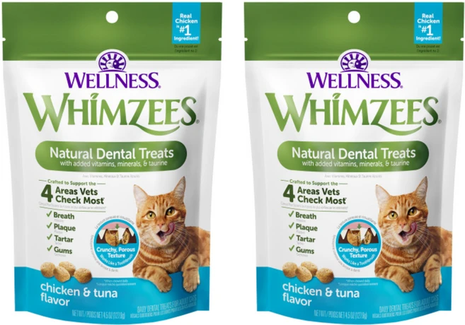 웰니스윔지스 고양이 덴탈 트릿, 혼합맛(치킨/튜나), 127.6g, 2개 - 쿠팡