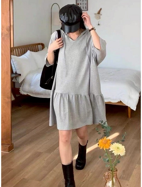 純棉帽子連身洋裝 荷葉裙擺