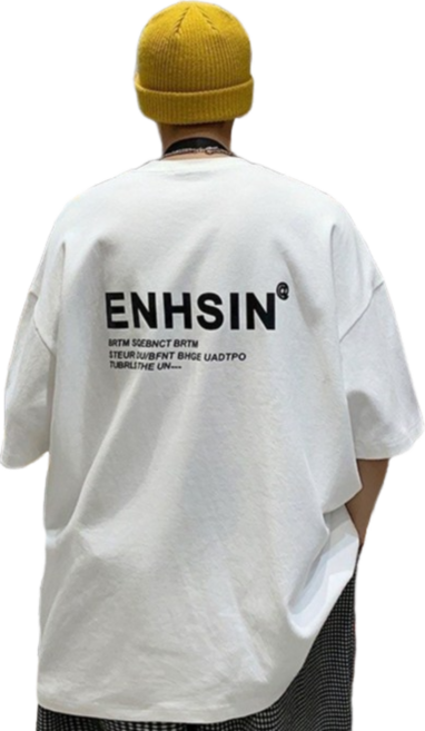 KT USA ENHSIN 前後LOGO字母細絨布短T, 白色,黑色