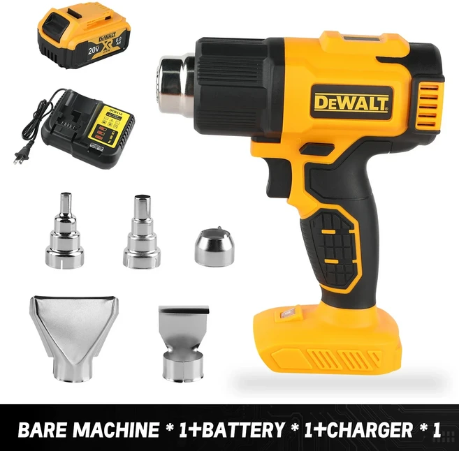 디월트 DCE530 20V 무선 열풍기 60-550 ° F 조절 가능한 온도 LED 디스플레이 수축 포장 및 DIY 프로젝트, 03 1battery 1charger us, 03 1battery 1charger us