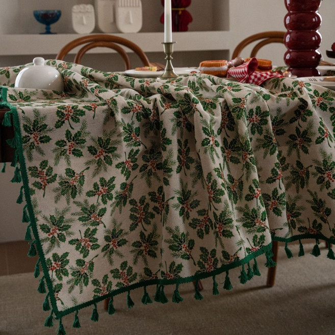 쏙쏙마켓 크리스마스 연말 감성 식탁보 테이블보 키친크로스 2인 4인 6인, 1개, 2인(90x90cm), 잎사귀