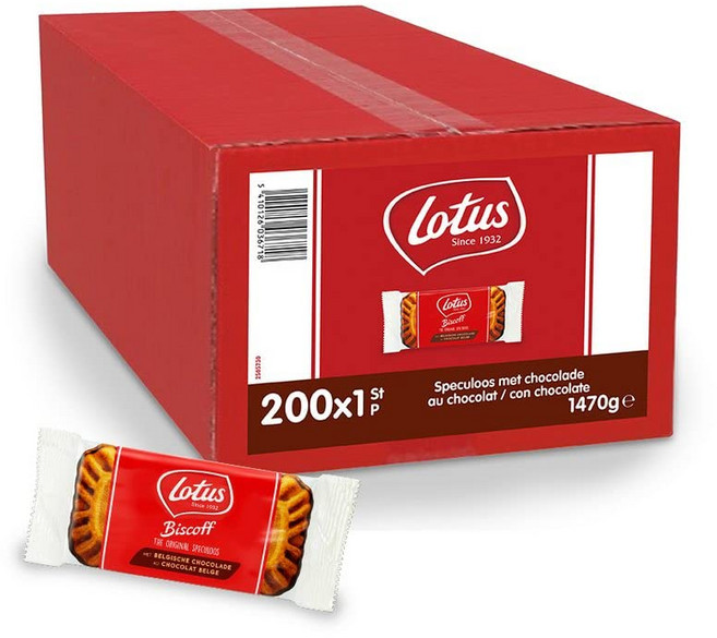 Lotus 비스킷 초콜릿 200개 벨기에 초콜릿이 들어간 채식주의자 및 전통 페이스트리 커피에 적합 파티, 1개