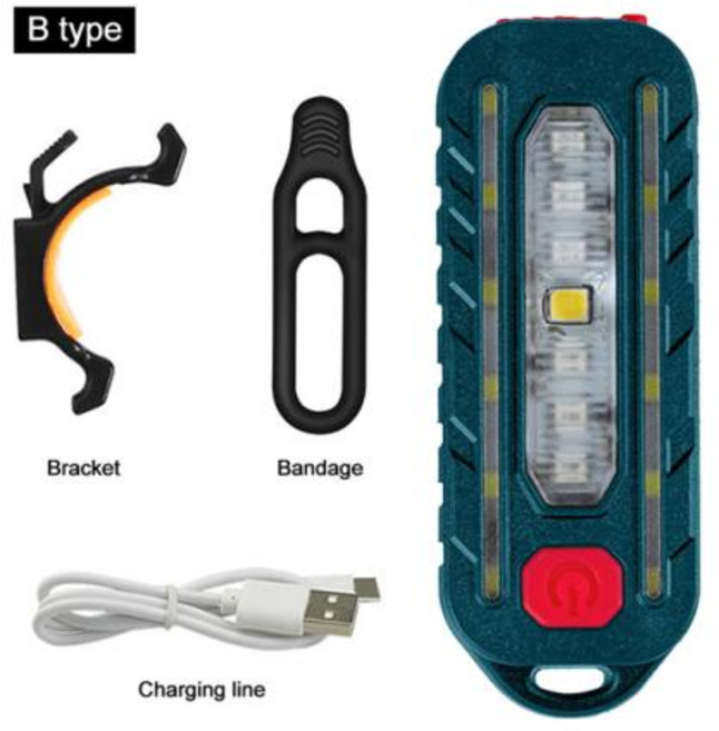미니 손전등 전술 경찰 어깨 빛 클립 USB 충전식 터치 자전거 미등 캡 헬멧 램프 키 체인 라이트, 1개, Blue B