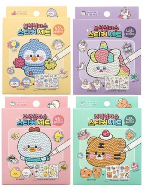 핑크풋 4000쪼꼬미 보석 십자수 스티커 4종 세트, PURPLE + MINT + YELLOW + PINK, 1세트
