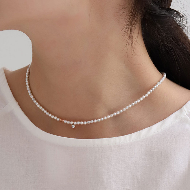 쥬릭스 14K 컷팅볼 미니 큐빅 진주목걸이