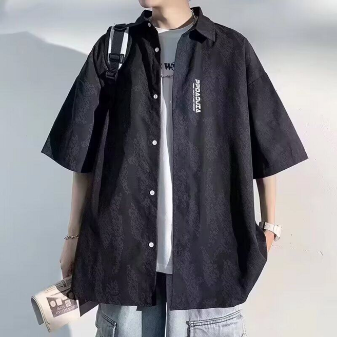 男士涼感短袖襯衫 夏季寬鬆休閒潮流襯衣