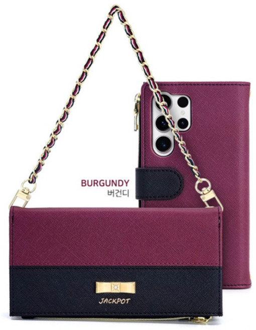 (사은품 강화필름+전자파차단스티커) 갤럭시A24 겔럭시A24 SM-A245N 투톤 컬러 체인 스트랩 핸드백 스타일 컬러 지퍼 동전 영수증 수납 지갑형 다이어리