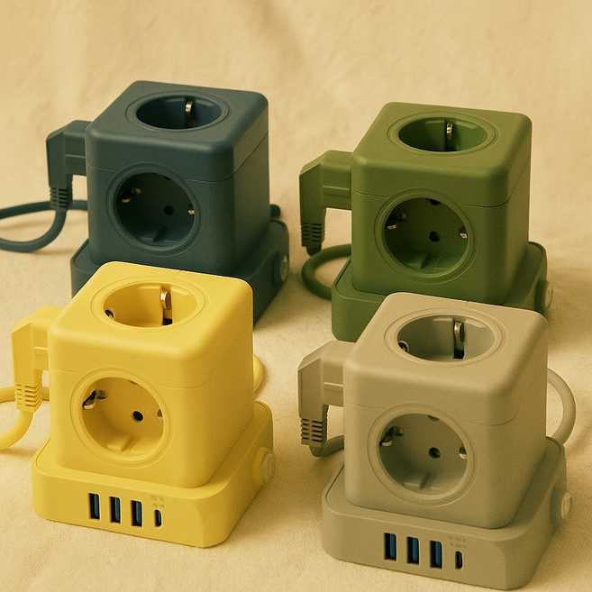 메종드디자인멀티탭 고용량 인테리어 타워형 전기안전멀티탭 학교멀티탭, 1개, 듀크만 큐브40 멀티탭_그린, 1.8m