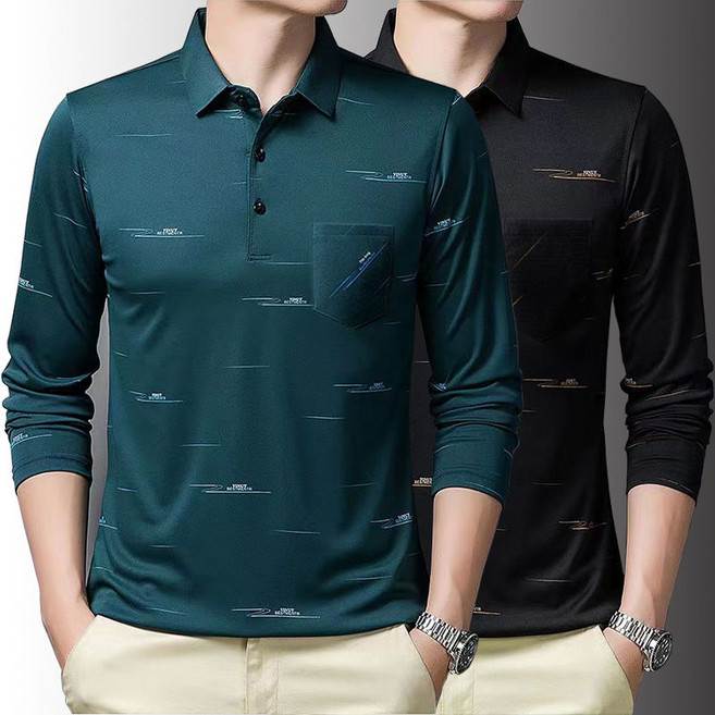 봄 가을 1+1 중년 남성 폴로 긴팔티 캐주얼 터틀넥 상의 중장년 아빠옷 루즈핏 패션 폴로넥 티셔츠 CY
