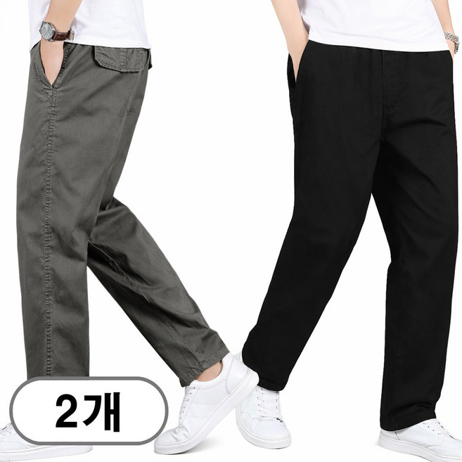 차쿠 1+1 남성 순면 바지 캐주얼 팬츠 코튼 바지 출퇴근 바지 작업바지 중년 빅사이즈