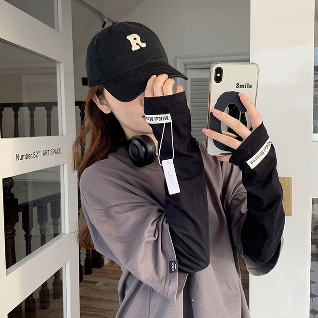 라벨 포인트 여성 손등커버 팔토시 자외선차단 냉감 골프 패션 슬리브, 1개, 블랙