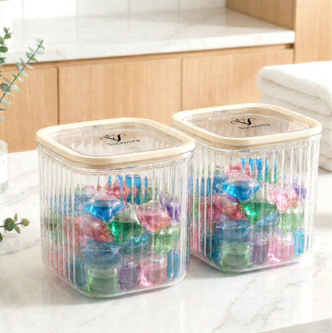 윤베라 원터치 다용도 세탁 캡슐세제 보관함, 투명, 2개