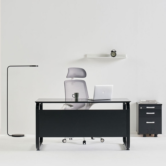 데임 강화유리 A형 책상 1200x600 컴퓨터책상 사무용 책상, 블랙프레임/유리(블랙)