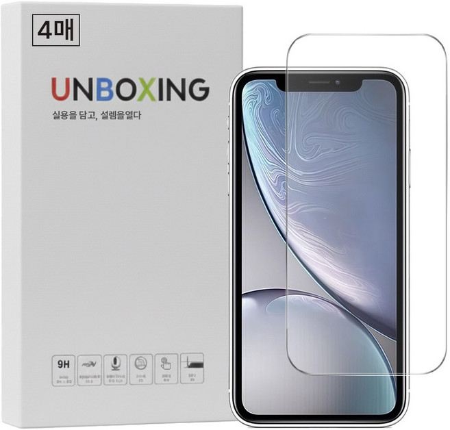 언박싱 아이폰 간편부착 풀커버 전면 강화유리 액정보호필름 4매입, 1세트