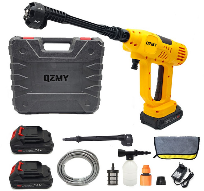 [QZMY] 무선 21V 고압세척기 초강력 휴대용 고압 세차기 2000mAh 배터리 물분사량 1분 7L 수압 크기 조절 세차 세트, 1세트
