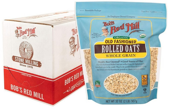 Bob's Red Mill 오트밀 밥스 레드 밀 올드 패션드 롤드 오트 16온스 4개 묶음 비변형 통곡물 비건 코셔, 907g