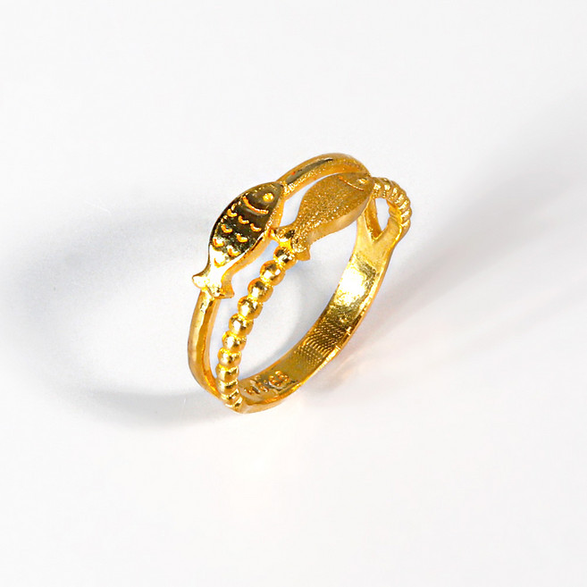 24K 순금 두 줄 물고기 반지 볼 라인 행운 커플 선물 애끼 손가락 레이어드