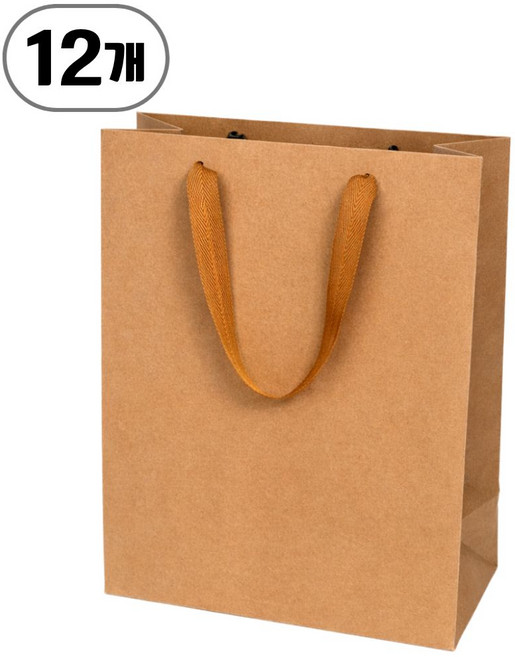 두꺼운 크라프트 쇼핑백 튼튼한 종이가방, 12개, 무지