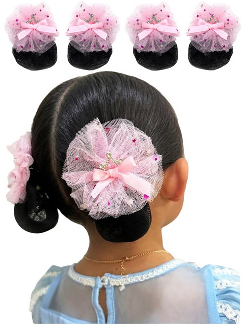 애셋맘 어린이 공주 발표회 크라운 머리핀 머리 헤어망 세트(4p)