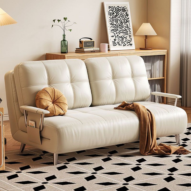 沙發床 120cm 雙人 三種模式 可隨意切換, 白色油蠟皮