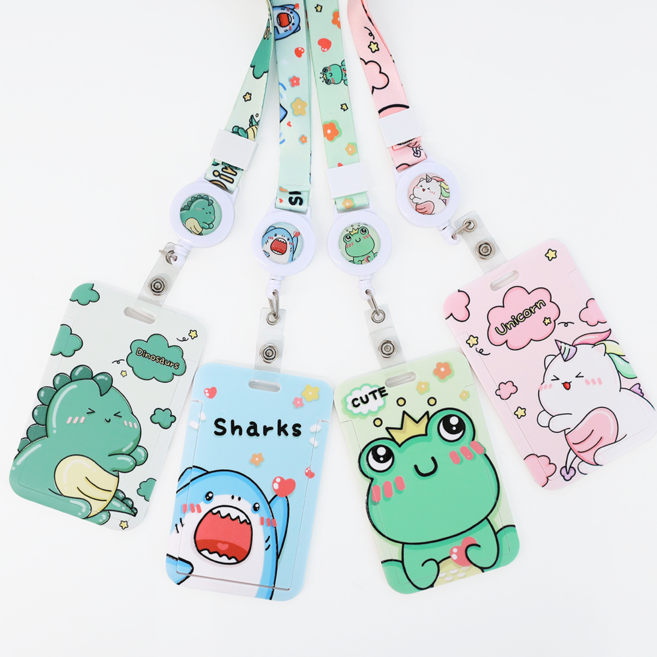 [케이스+줄] 동물캐릭터 릴형 사원증 목걸이 줄 케이스 릴홀더 명찰 키링 카드 사원증케이스, 슈퍼샤이개굴