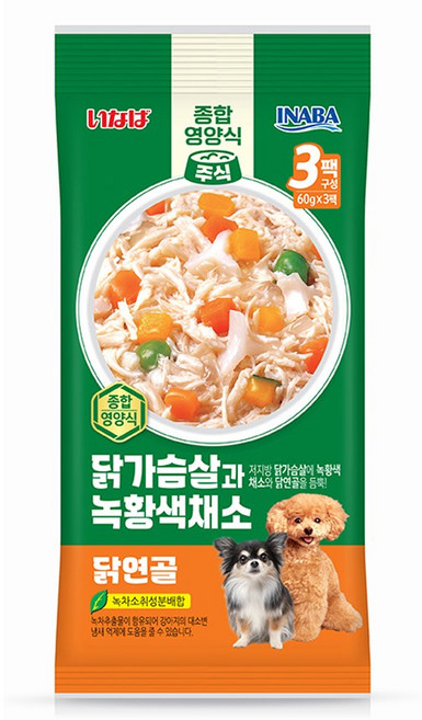 이나바 강아지 닭가슴살과 녹황색채소 파우치 QDR-144, 혼합맛(닭가슴살/채소/닭연골), 180g, 3개