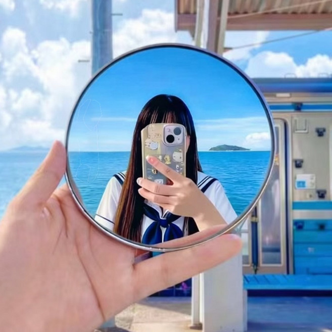 모든 휴대용 셀카 볼록거울 원형 촬영 미러 여행 감성 사진 소품 인생샷, 1개, 7.5cm