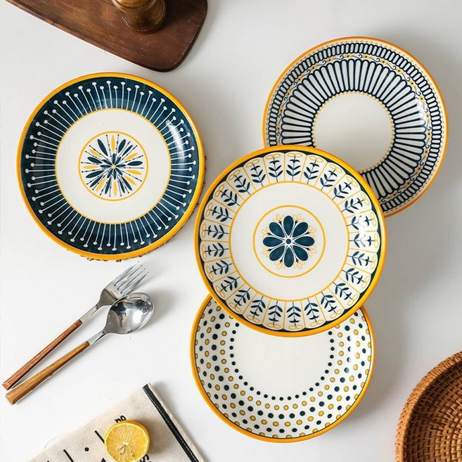 Tiger Pavilion 레트로 노르딕 심플 원형 접시, 접시 4개입, 1개, 럭키투유+컬러풀+아이싱온더케이크+리마커블
