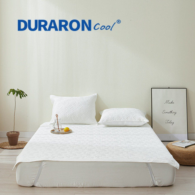 집앤콕 듀라론 고강도 냉감패드 여름침대 패드, Q 헤링본 화이트