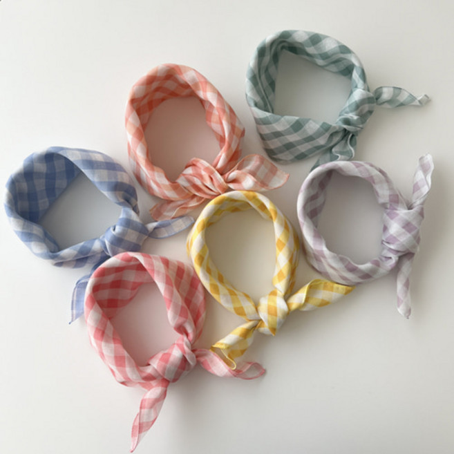 여성손수건 쁘띠스카프 아사면 미니 사각 체크 무지 단색 목손수건 목스카프 면 봄 여름 국내산