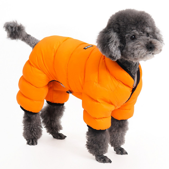 독스랩 강아지 올인원 패딩 양면 초경량 애견 겨울옷, 1개, 아이보리/오렌지 (올인원)
