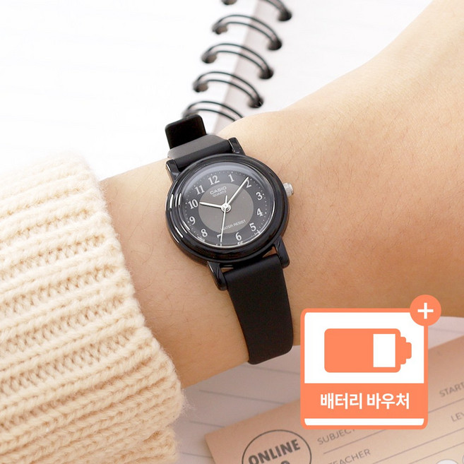 카시오 미니 사이즈 심플 수능 학생 시험용 아날로그 시계 + 배터리 바우처