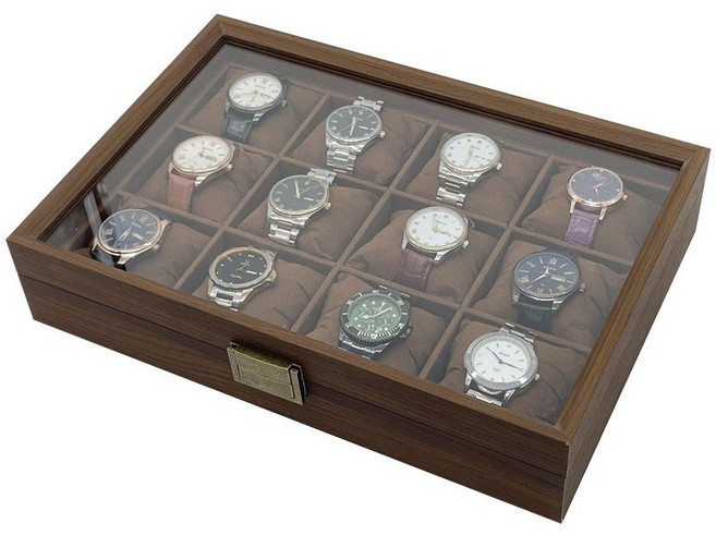 Sorpci 고급 시계 보관함 전시 케이스 수납함, 1개, 브라운(12구)