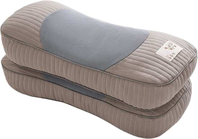 護頸枕 助睡眠 頸椎牽引枕, 全棉元寶蕎麥枕-淡雅灰【優質蕎麥殼】一對, 2件