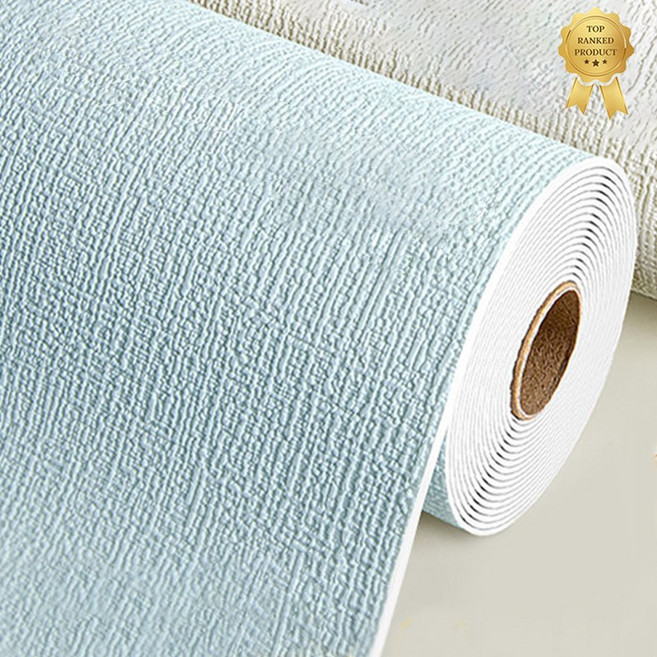 Fowod 대용량 롤 접착식 곰팡이 방지 벽지 내구성 좋은 고급 만능 풀바른벽지, 파란색