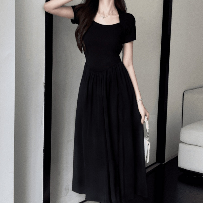 LUNATURE 여성 여름 스퀘어넥 원피스 슬림 하이웨스트 하객룩
