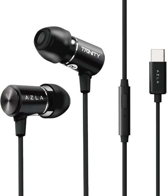 아즈라 TRINITY Black 유선 이어폰 AZLA AZL-TRINITY-ST-BL 일본 정규품, 120cm, 운하형 유선 이어폰, 블랙